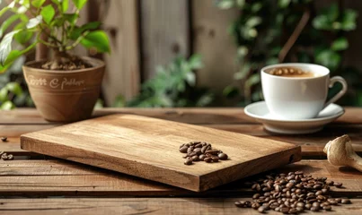 Tuinposter Coffee cup on wooden table in coffee shop, stock photo © TheoTheWizard