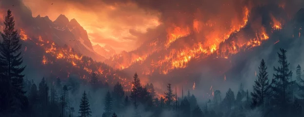 Rolgordijnen forest fire in the mountains © Oleg