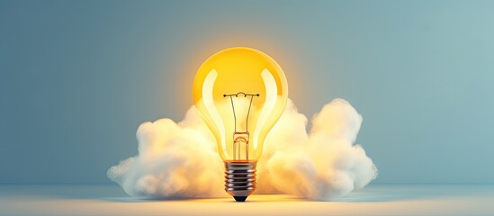 Creative Innovation Concept: Illuminated Light Bulb Surrounded by Fluffy Clouds