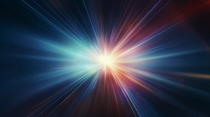 Fototapeta premium Abstract sun burst, digital flare, iridescent glare, lens flare effects over black background for overlay designs 