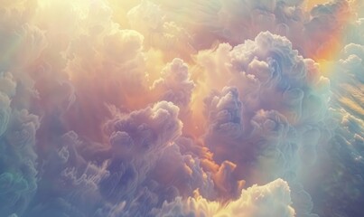 Sunset sky background with tiny clouds and rainbow, 