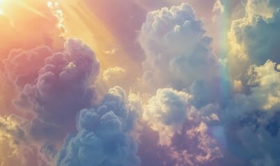 Sunset sky background with tiny clouds and rainbow,  - obrazy, fototapety, plakaty