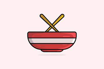 Red Chinese Bowl with Chopsticks vector illustration. Food and drink objects icon concept. Restaurant food bowl and sticks vector design with shadow.
