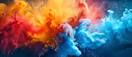 Explosive Mythological Paint Splatter Art, To provide a unique and eye-catching art piece that showcases the beauty and movement of colorful liquids