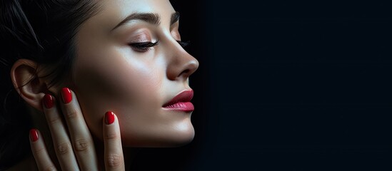 Elegant Woman Showing Off Stunning Red Manicure with Glossy Nail Polish - Powered by Adobe