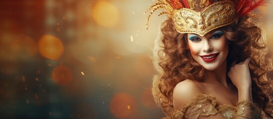 Enigmatic Beauty Adorned with Intricate Carnival Mask Poses in Elegant Mystery