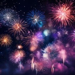 Fototapeta premium Colorful fireworks in front of a black night sky.