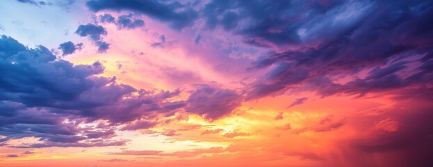 sunset sky clouds in the evening with red orange yellow and purple sunlight on golden hour after  - obrazy, fototapety, plakaty