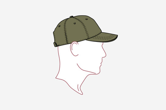 2d illustration of cap. Outline vector image. Side view and Head contour.