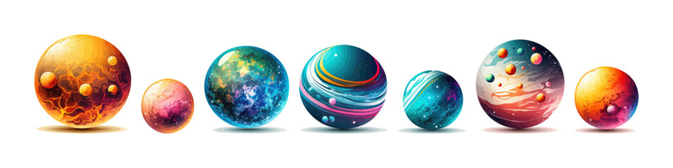 Hand drawn watercolor planet. Space collection. Planet set.