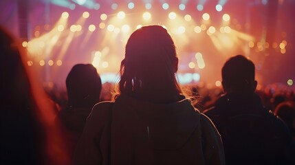 People having fun at a brightly lit concert - obrazy, fototapety, plakaty