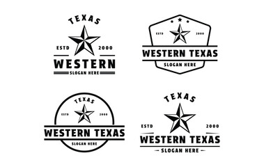 set of western texas country star logo design vintage retro style