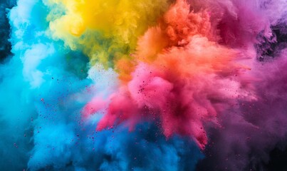 Holi with a stunning big double powder explosion, filling the air with a rainbow of colors