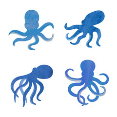 Cute octopus vector set. Watercolor sea animal silhouettes - 753012370