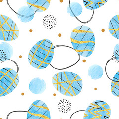 Easter eggs pattern. Vector watercolor seamless background - 753012538