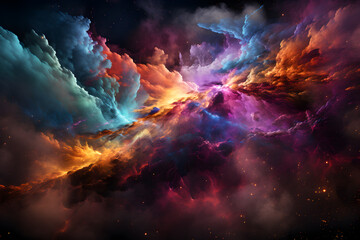 visualization of space with colorful nebula , abstract texture splash art with colorful background