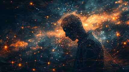 Brain Nervous System concept. Brain and thinking in a human head. Science for study and learn. Artificial Intelligence and Machine learning, AI Technology, Thinking Process concept.