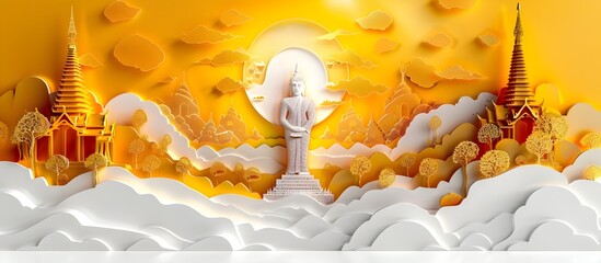 3D Papercut Buddha and Temple at Sunrise, To provide a unique and artistic representation of Buddhist culture and spirituality for use in modern