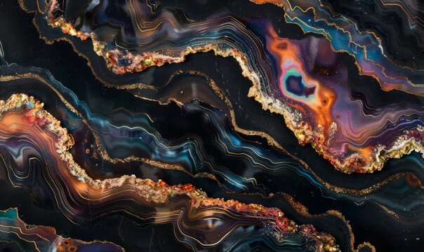 Black Opal gemstone horizontal cross section background texture