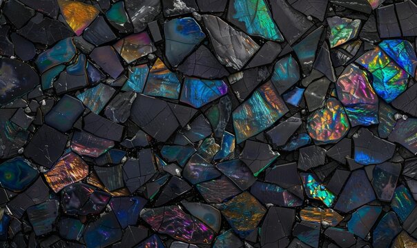 Black Opal gemstone horizontal cross section background texture