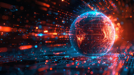 Obraz premium Glowing Lights in Abstract Space: Fiery Energy Swirls and Radiant Patterns Illuminate a Dark Cosmic Canvas, Creating a Captivating Red and Orange Visual Symphony