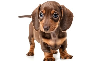 Alert Dachshund Puppy with a Warm Brown Coat Stands Ready - Generative AI