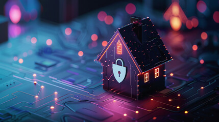 IoT security fortress, connected devices under shield, safe smart home and digital defense
