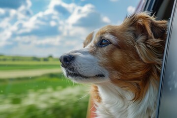 Pensive Dog Enjoying the Breeze on a Tranquil Country Road - Generative AI