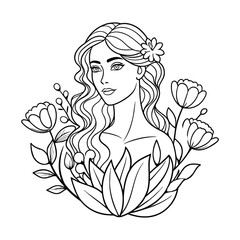 Flower girl line art illustration