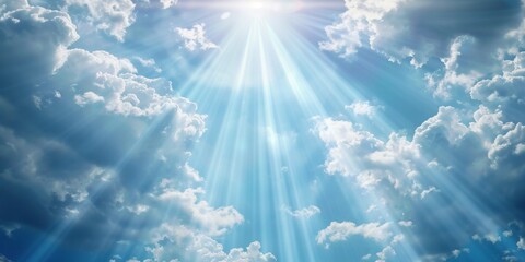 Naklejka na ściany i meble bright rays of light break through the clouds Generative AI