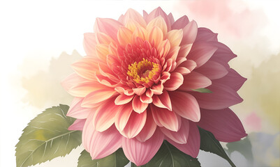 Dahlia flowers in bloom on branches in garden. Bouquet of flower watercolor painting. Beautiful flower. Lovely flower. Branch of dahlia flower bouquet . Banner.