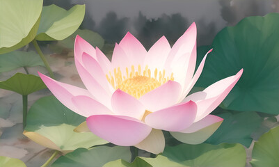 Pink lotus flowers in bloom on branches in garden. Bouquet of flower watercolor painting. Beautiful flower. Lovely flower. Branch of Pink lotus  flower bouquet . Banner.