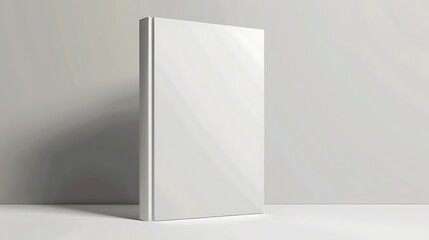 Blank vertical book cover template with pages in front side standing on white surface Perspective view