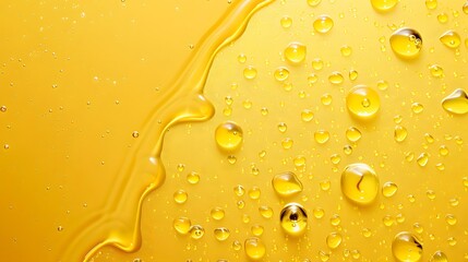 Golden Oil Drops on Yellow Background with Dynamic Swirl