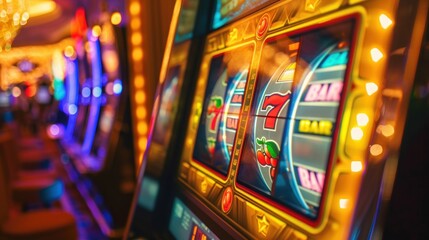 Casino Slot Machines. Las Vegas Strip Digital Slot Machine Closeup. Sin City Gabling Las Vegas