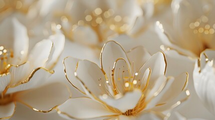 Elegant White and Gold Floral Art Macro Photography - Powered by Adobe
