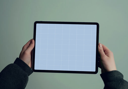 Mockup With Two Hands Holding Tablet Device With Generative ai