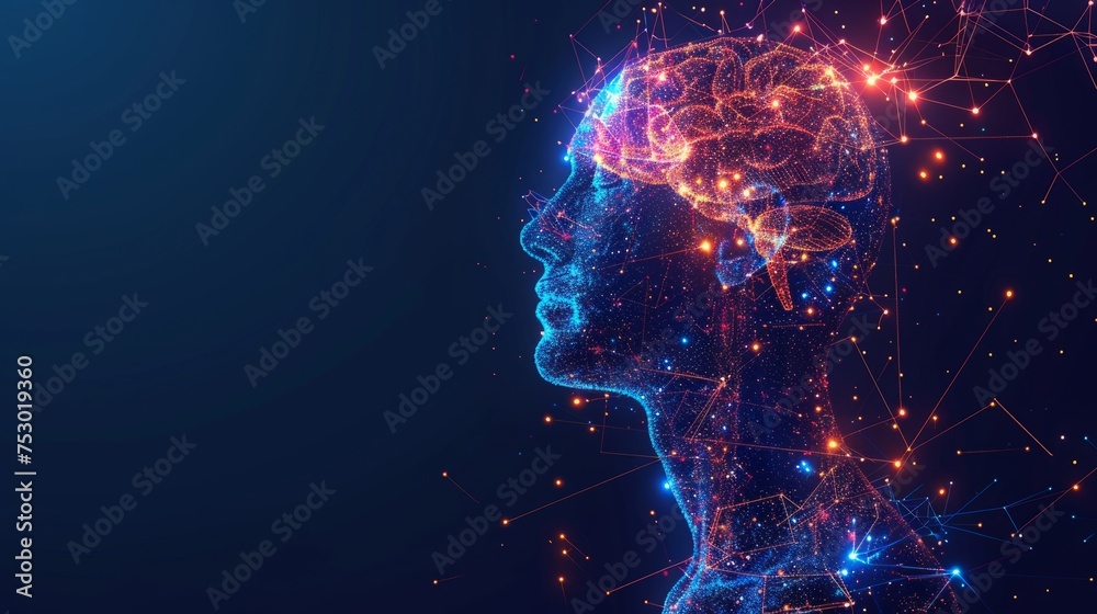 Poster brain nervous system concept. brain and thinking in a human head. science for study and learn. artif