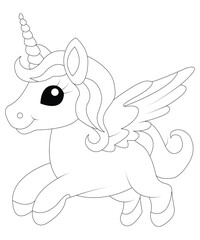 Unicorn coloring book page for kids