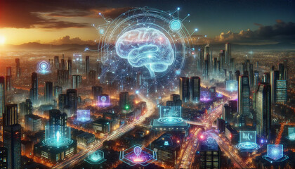 Futuristic Cityscape With Brain