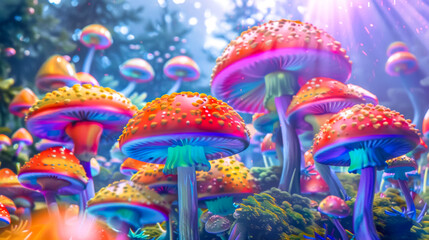 Enchanted forest mushrooms with magical glow