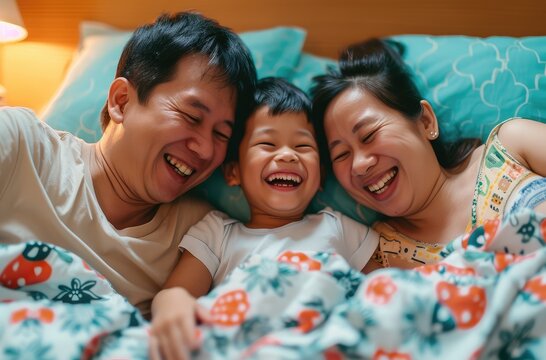 Joyful Family Bonding Time in Bedroom