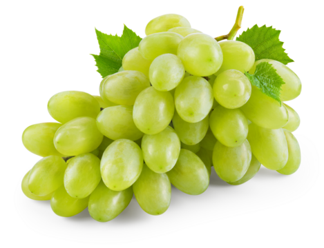 Grapes transparent PNG. Green grapes isolated on transparent or white background. Green grape with leaves.