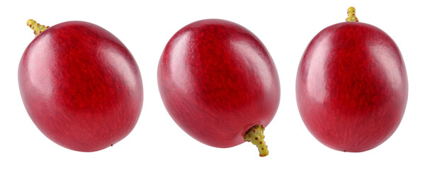 Grape top view. Three red grapes isolated on transparent or white. Fresh red grape macro. Grapes transparent PNG.