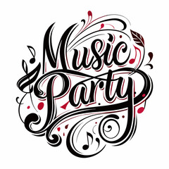 Music Party Handwritten Calligraphy Logo Elegant Vector, Celebration Event Typography Design