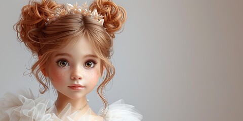 A charming portrait of a lovely doll-like girl with an elegant diadem, radiating angelic beauty.