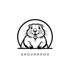 Groundhog Black and white silhouette logo design. Vector Groundhog Cartoon Character. Happy Groundhog Day Vector Illustration