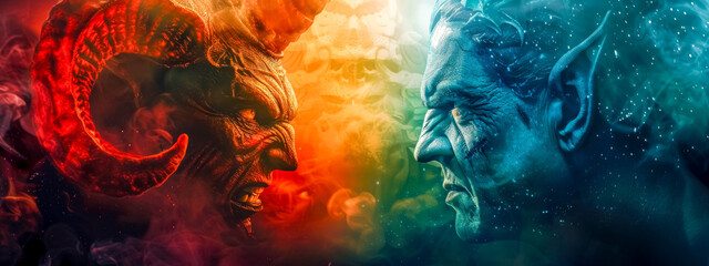 Mystic battle - red devil and blue demon face off