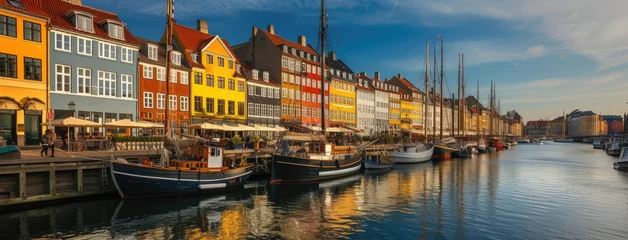 Papier Peint photo Lavable Europe du nord Sunset Over Historical Nyhavn Canal in Copenhagen