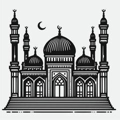 Islamic design of mosque with crescent vector